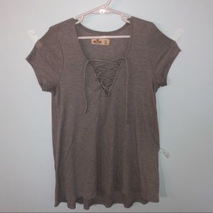Hollister Grey Lace Up Shirt